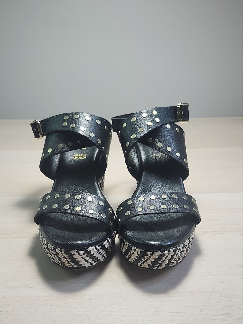 LOTTINI Made in Italy leather studded wedges sandals - Picture 3 of 14